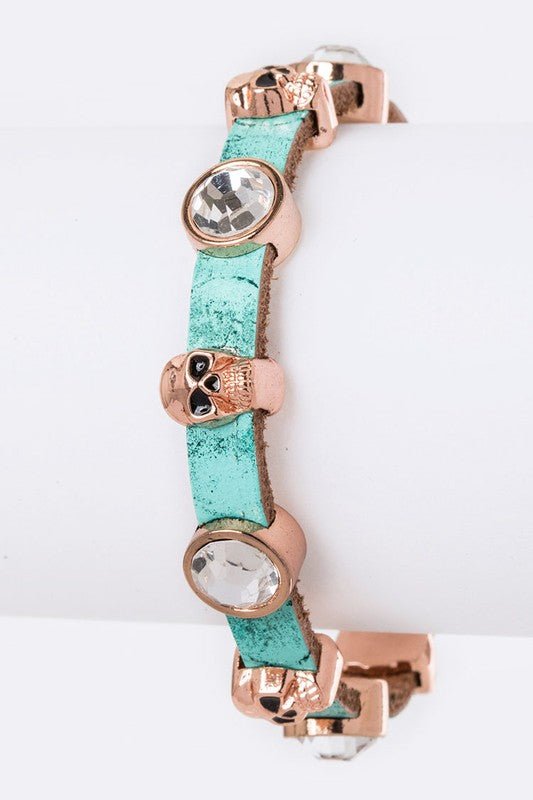 Skull & Crystal Slider Leather Bracelet - Loving It Shop