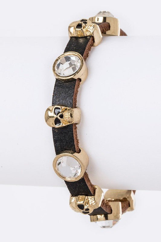 Skull & Crystal Slider Leather Bracelet - Loving It Shop