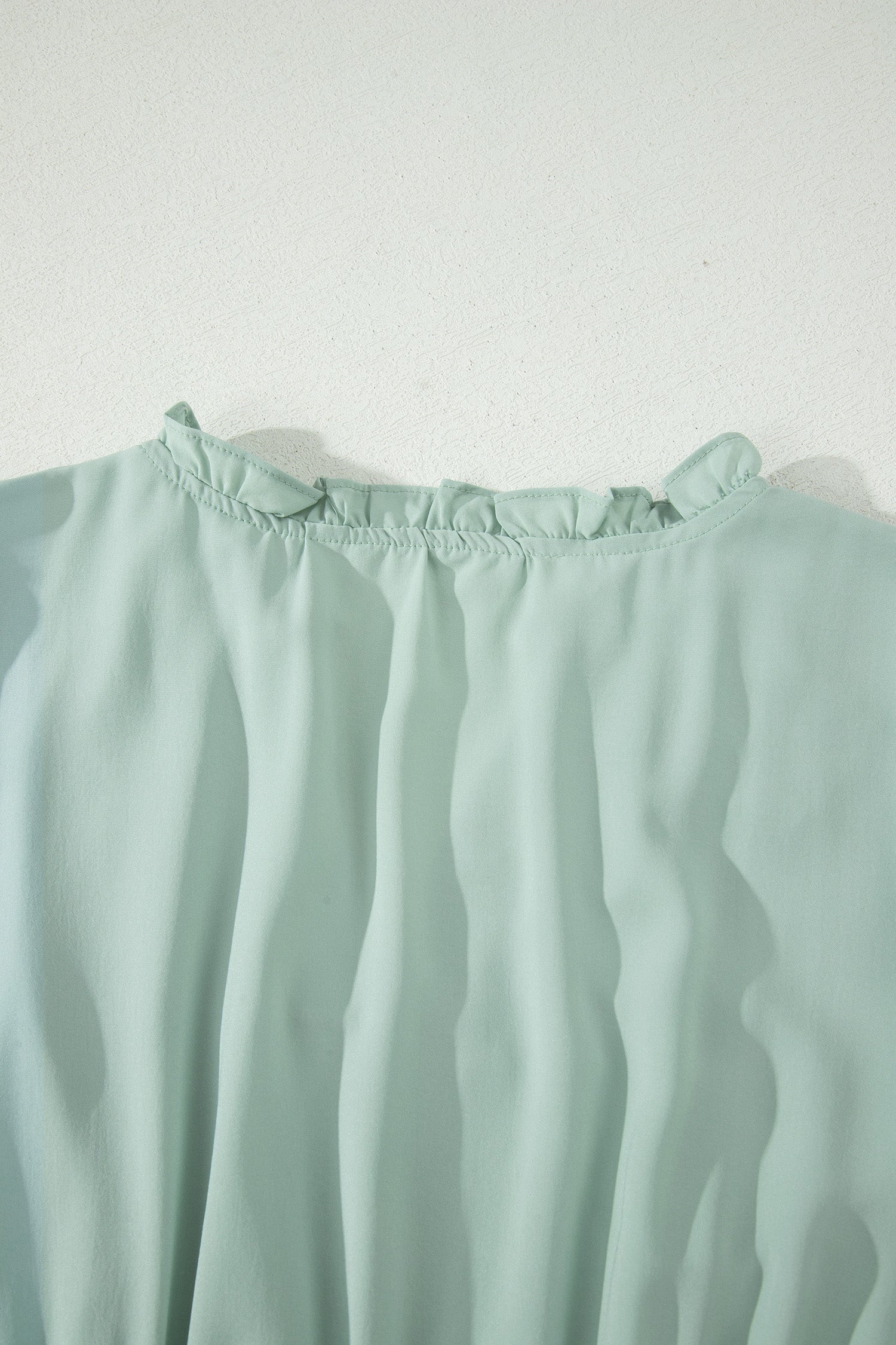 Clearly Aqua Solid Color V Neck Short Puff Sleeve High Waist Tiered Maxi Dress
