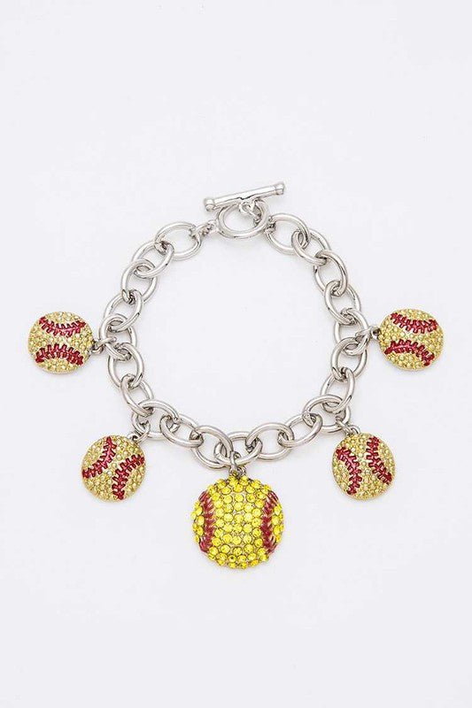Crystal Softball Charm Toggle Bracelet - Loving It Shop