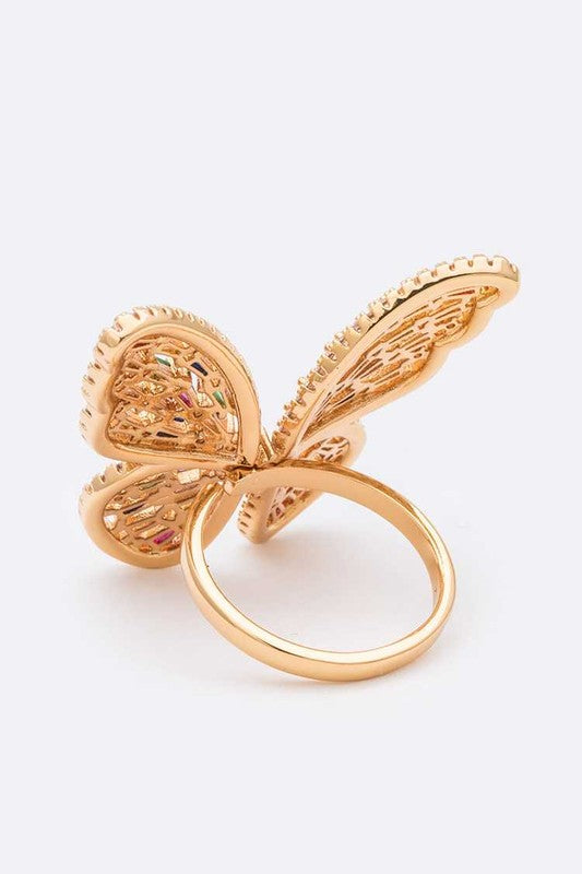 Adjustable CZ Butterfly Fashion Ring – Stylish Statement Jewelry