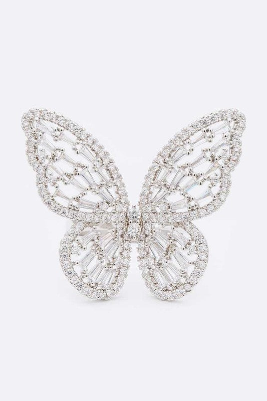 Adjustable CZ Butterfly Fashion Ring – Stylish Statement Jewelry