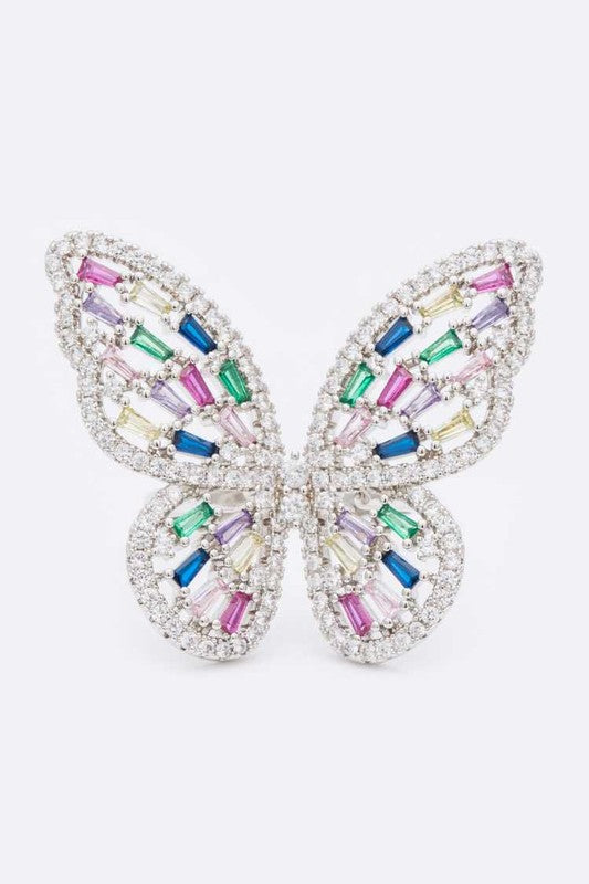 Adjustable CZ Butterfly Fashion Ring – Stylish Statement Jewelry