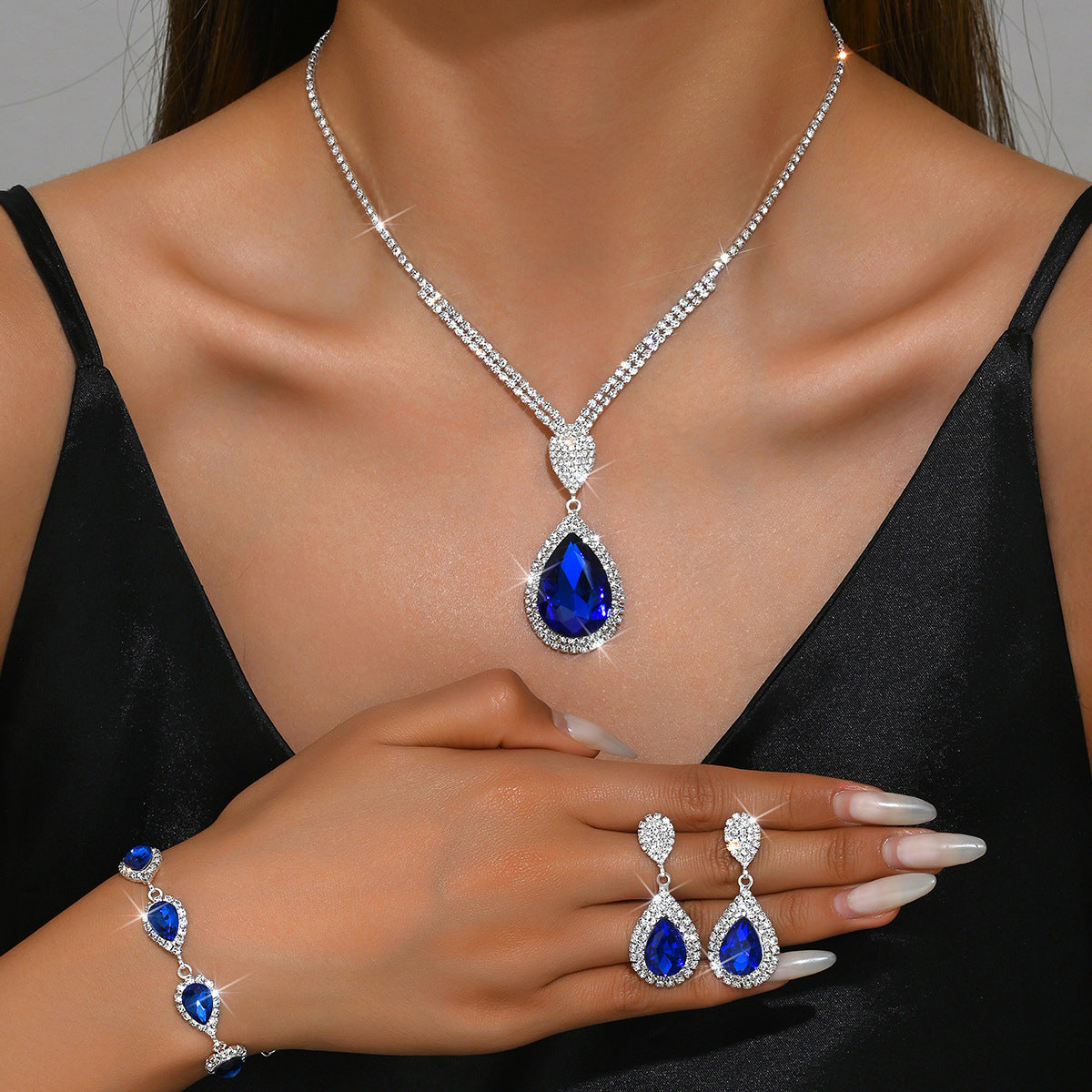 Red Sapphire Blue Water Drop Pendant Affordable Luxury Style Design Niche Trendy Suit