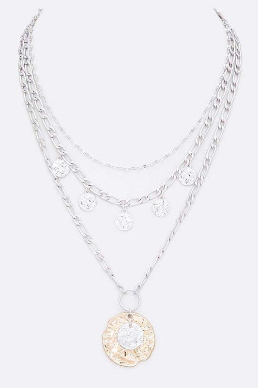 Textured Mix Tone Layered Pendant Necklace - Loving It Shop