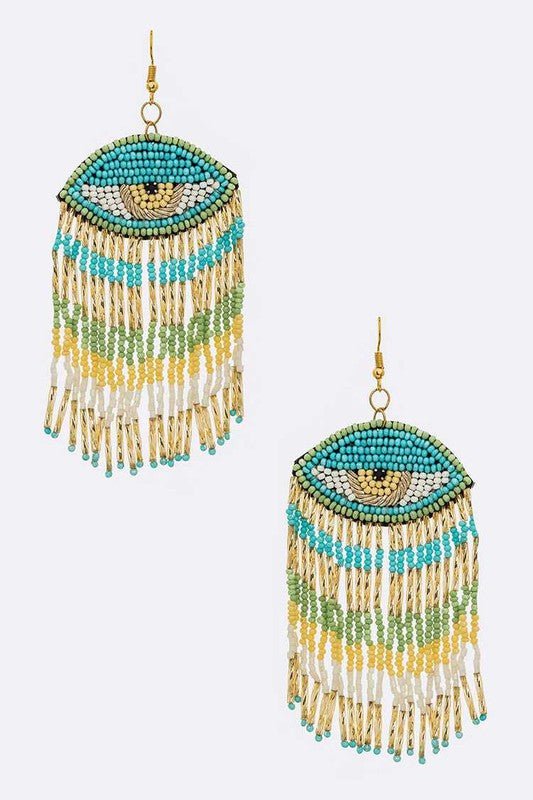 Beaded Tassel Drop Iconic Eye Earrings - Loving It Shop
