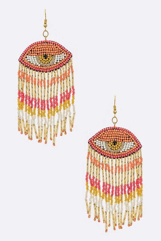 Beaded Tassel Drop Iconic Eye Earrings - Loving It Shop