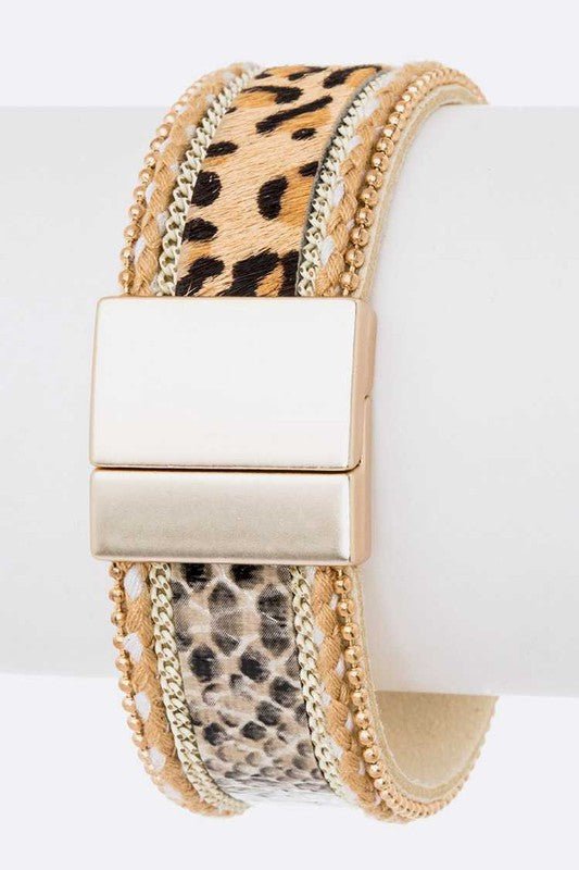 Mix Animal Print Magnetic Leather Cuff - Loving It Shop