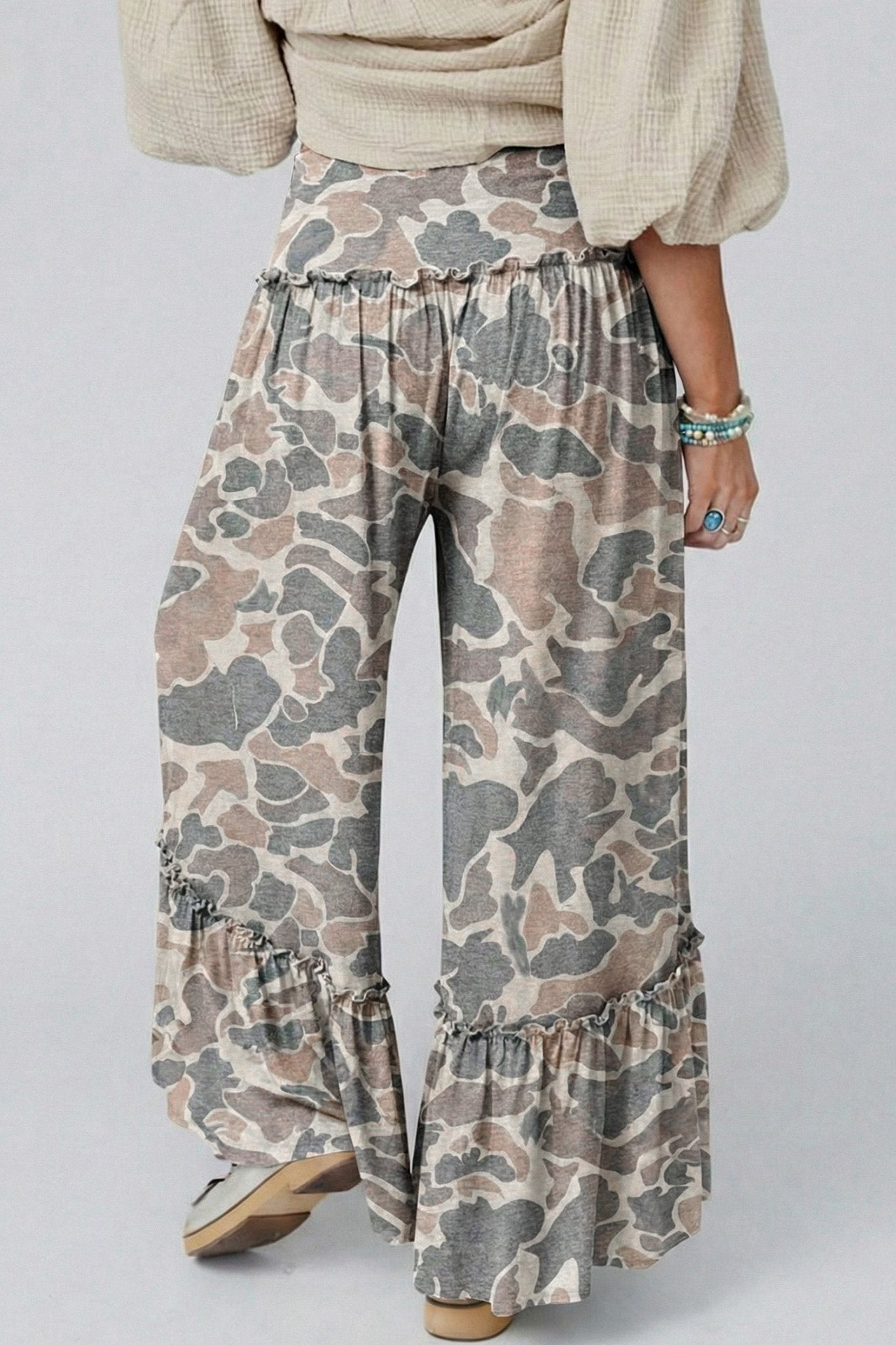 Multicolour Camo Print Wide Leg Casual Pants - Loving It Shop
