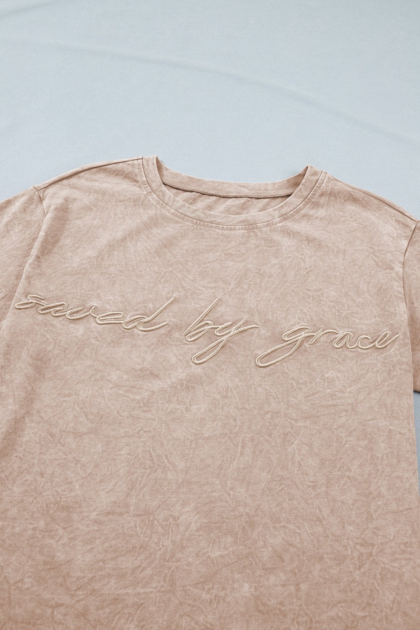 Casual saved by grace Mineral Washed Cotton T Shirt - Loving It Shop