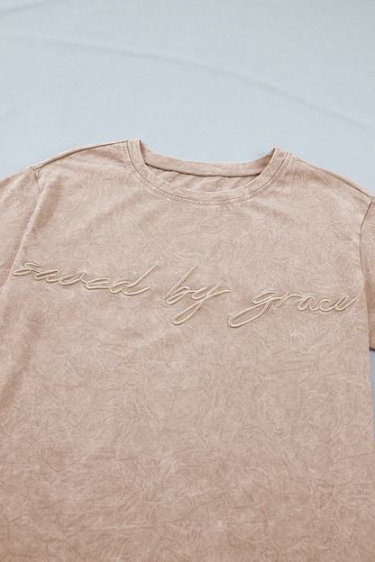 Casual saved by grace Mineral Washed Cotton T Shirt - Loving It Shop