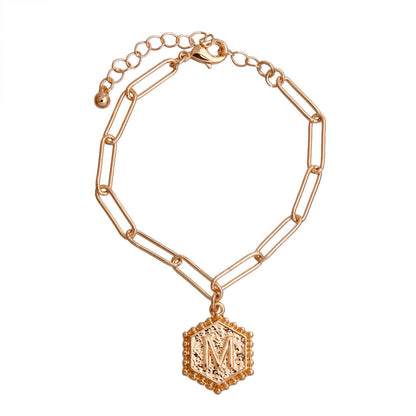 Charm Bracelet with M Hexagon Initial Pendant Stylish Jewelry Accessory