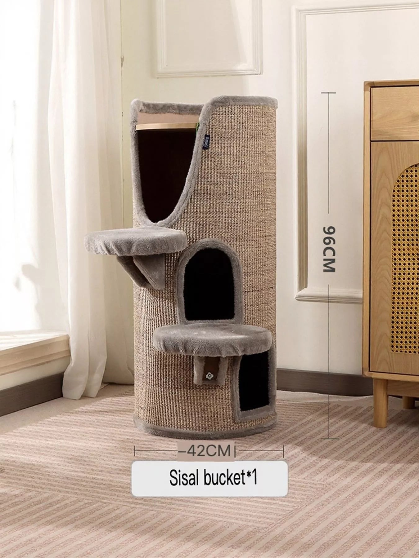 Sisal - Covered Cylinder Cat Tree Condo with Plush Perch - Loving It Shop