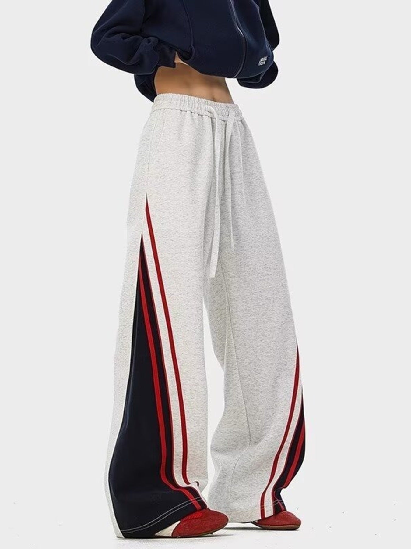 Men's Plus Size Striped Drawstring Wide Leg Casual Pants