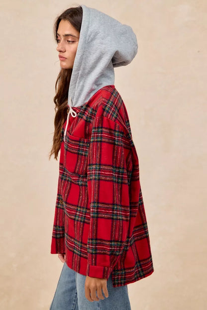 Brushed Plaid Hooded Jacket