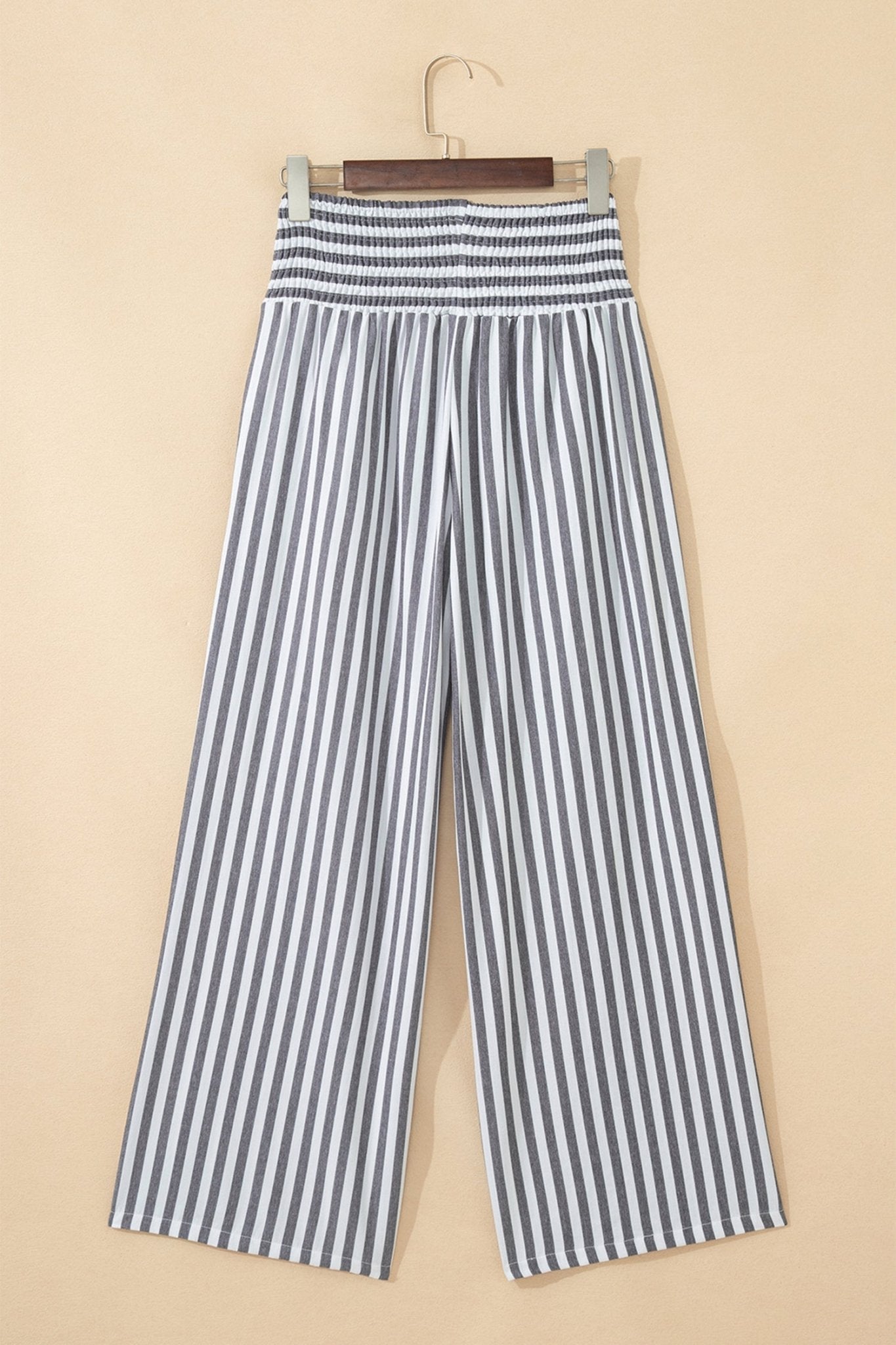 Black Stripe Shirred High Waist Loose Summer Pants - Loving It Shop