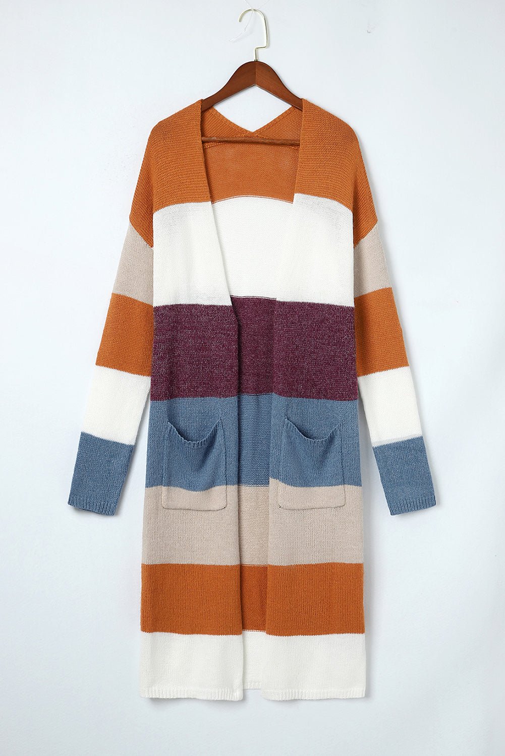 Multicolor Colorblock Open Front Long Knit Cardigan - Loving It Shop