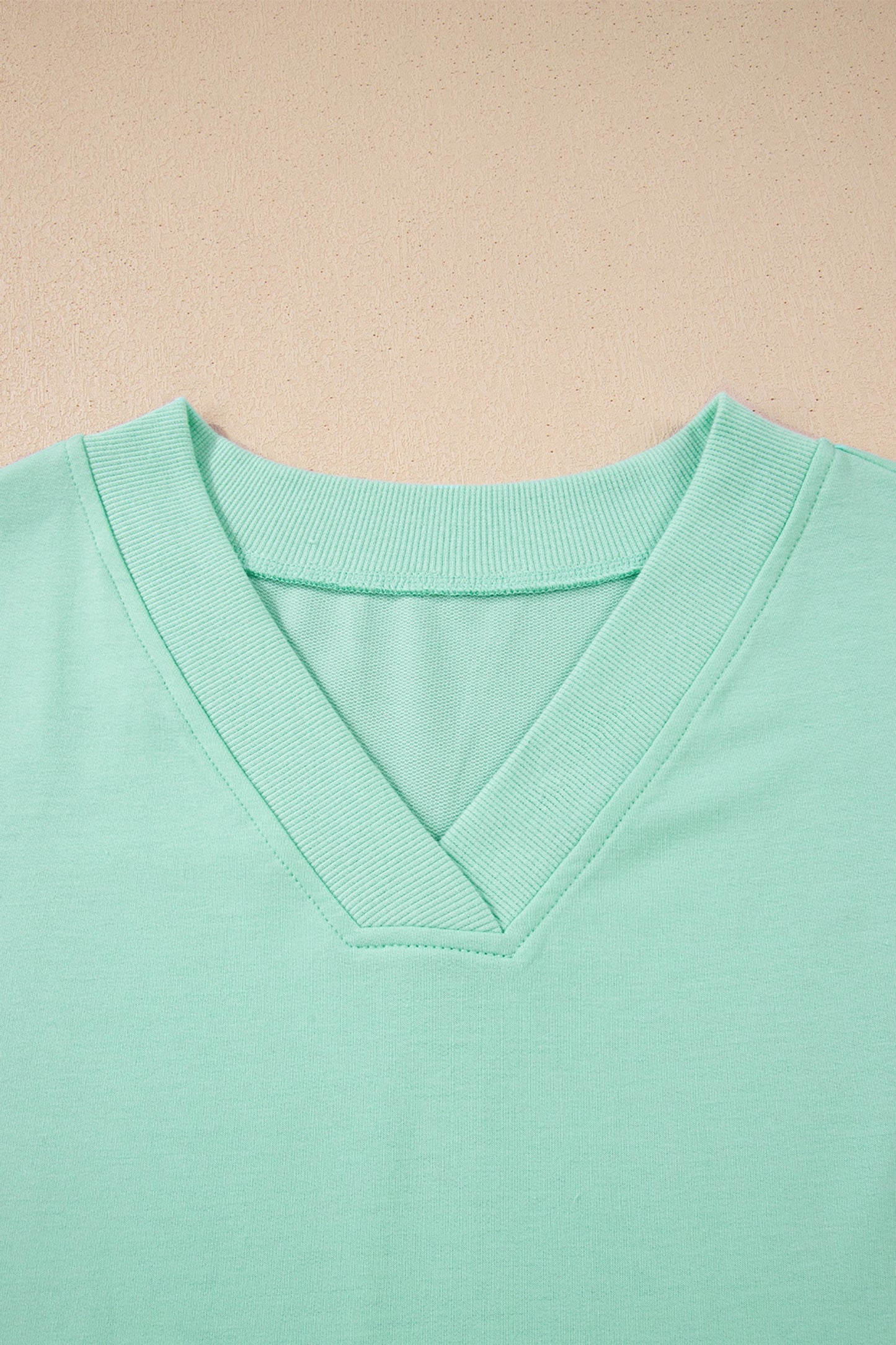 Mint Green Solid Color V Neck Tee Drawstring Pant Set