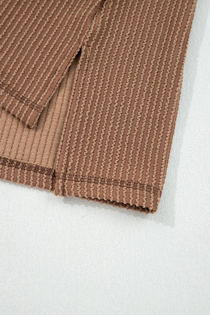 Dark Khaki Twist Ribbed Exposed Seam Detail Long Sleeve Loose Top