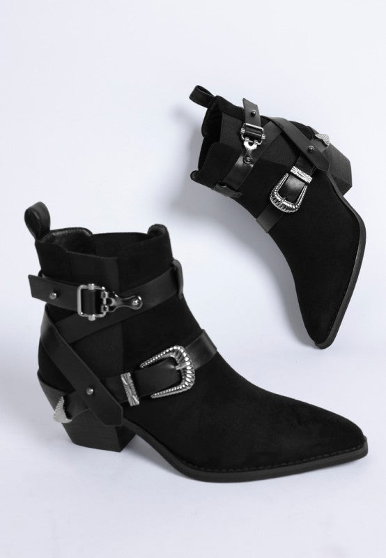 Raveta Microfiber Buckle Strap Western Boots
