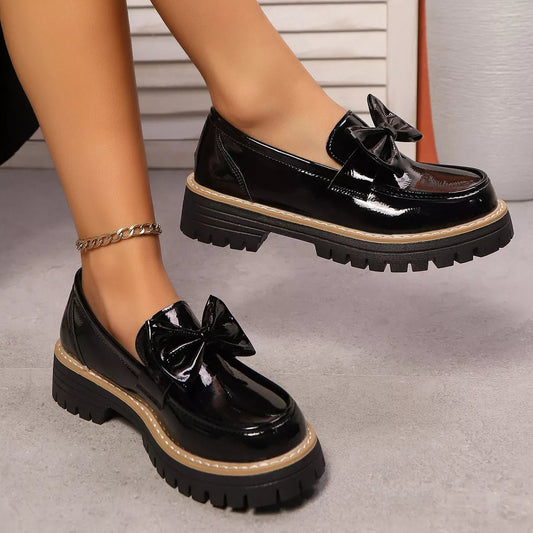 Bow Decor Chunky Loafers - Loving It Shop
