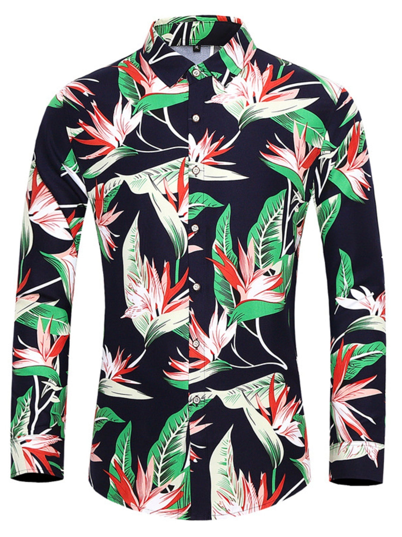 Men's Plus Size Tropical Print Long Sleeve Button-Down Shirt