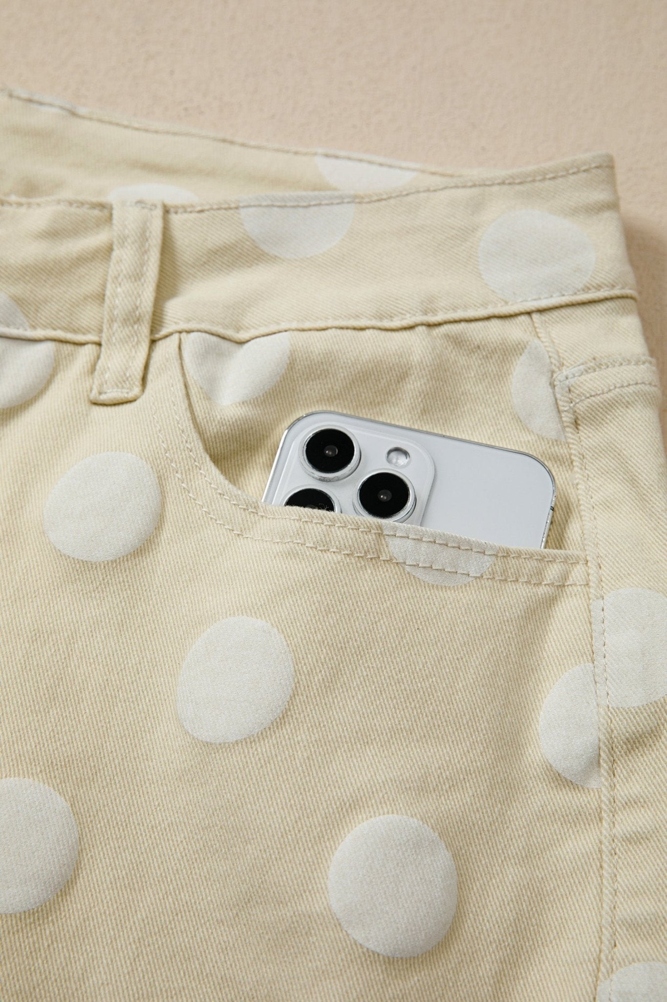 Khaki Polka Dot Print Raw Hem Shift Jeans - Loving It Shop