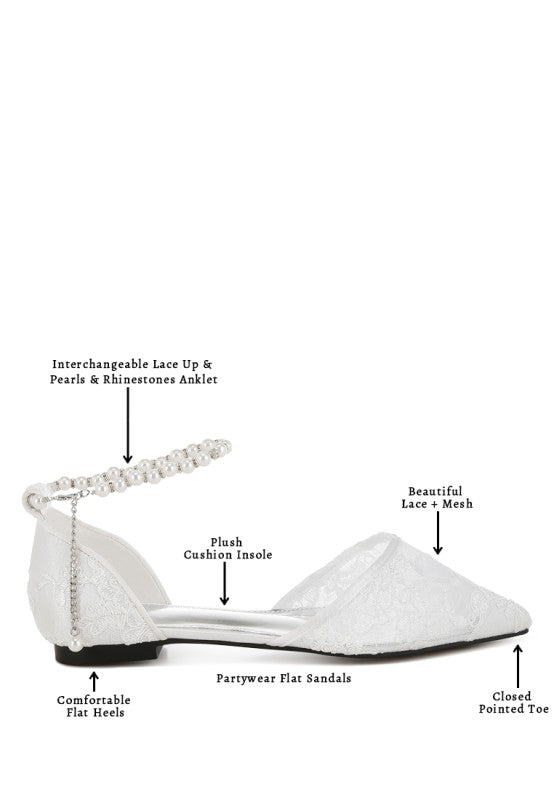 Shrami Pearl & Rhinestone Strap Flat Sandals