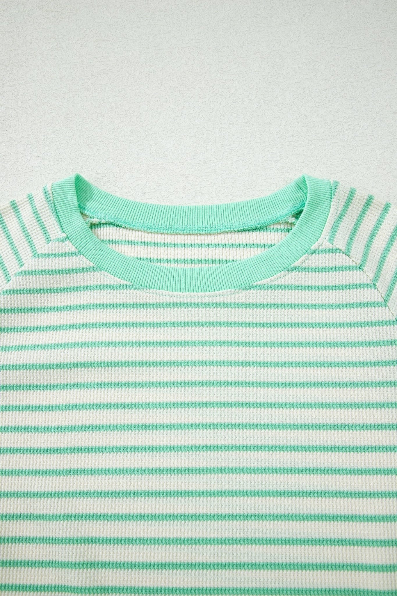 Green Stripe Colorblock Trim Round Neck Short Sleeve Tee - Loving It Shop