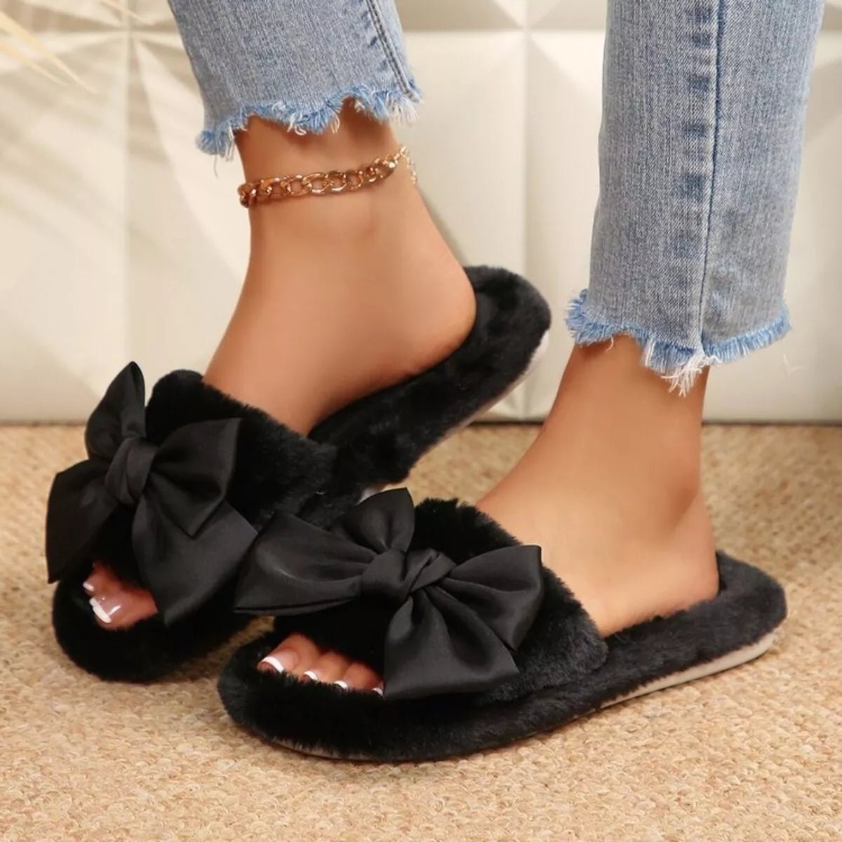 Bow Open Toe Flats Slippers - Loving It Shop