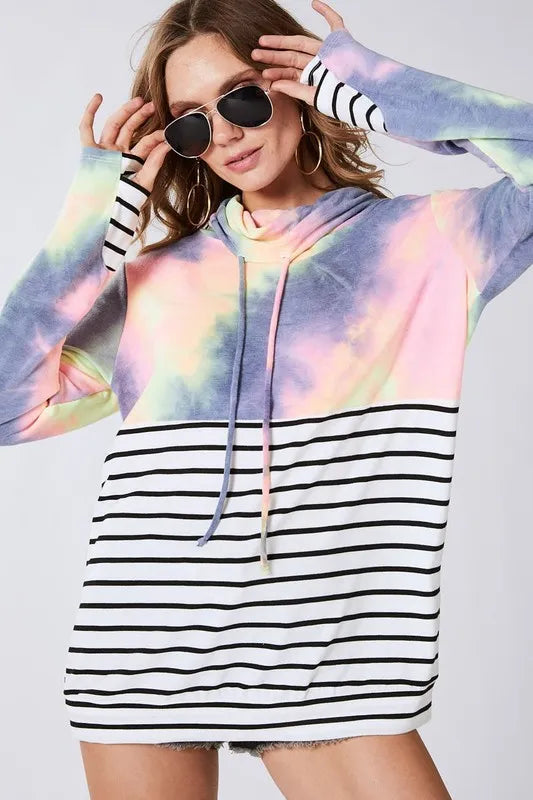 Tie Dye French Terry Cowl Neck Top