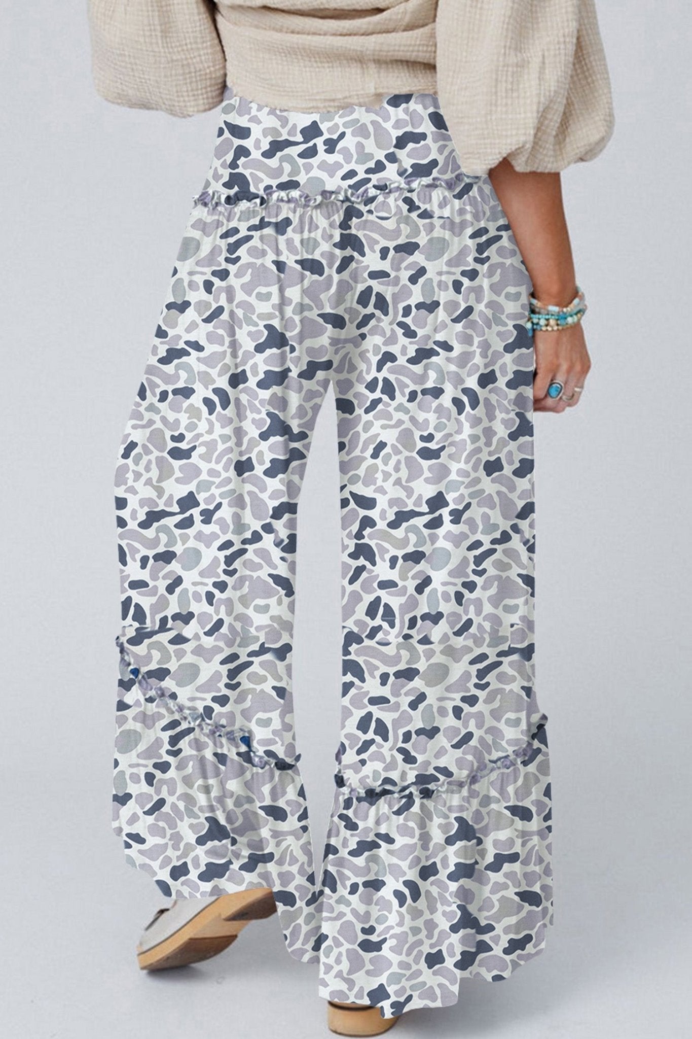 Beige Camo Print Wide Leg Casual Pants - Loving It Shop