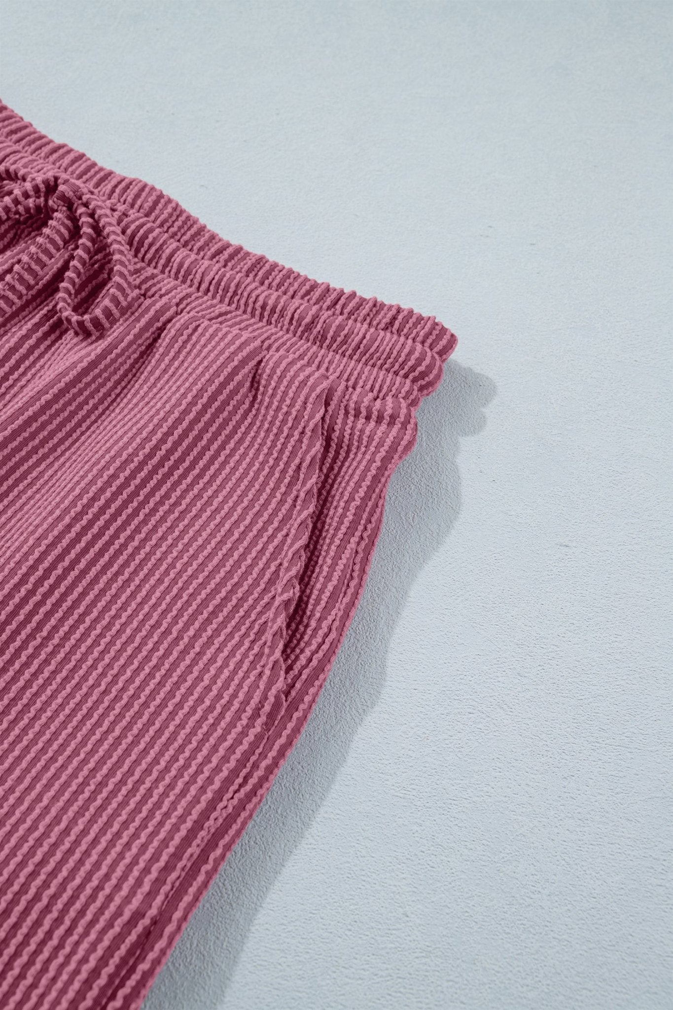 Pitaya Pink Twisted Ribbed Loose Tee Drawstring Elastic Waist 2pcs Short Set - Loving It Shop