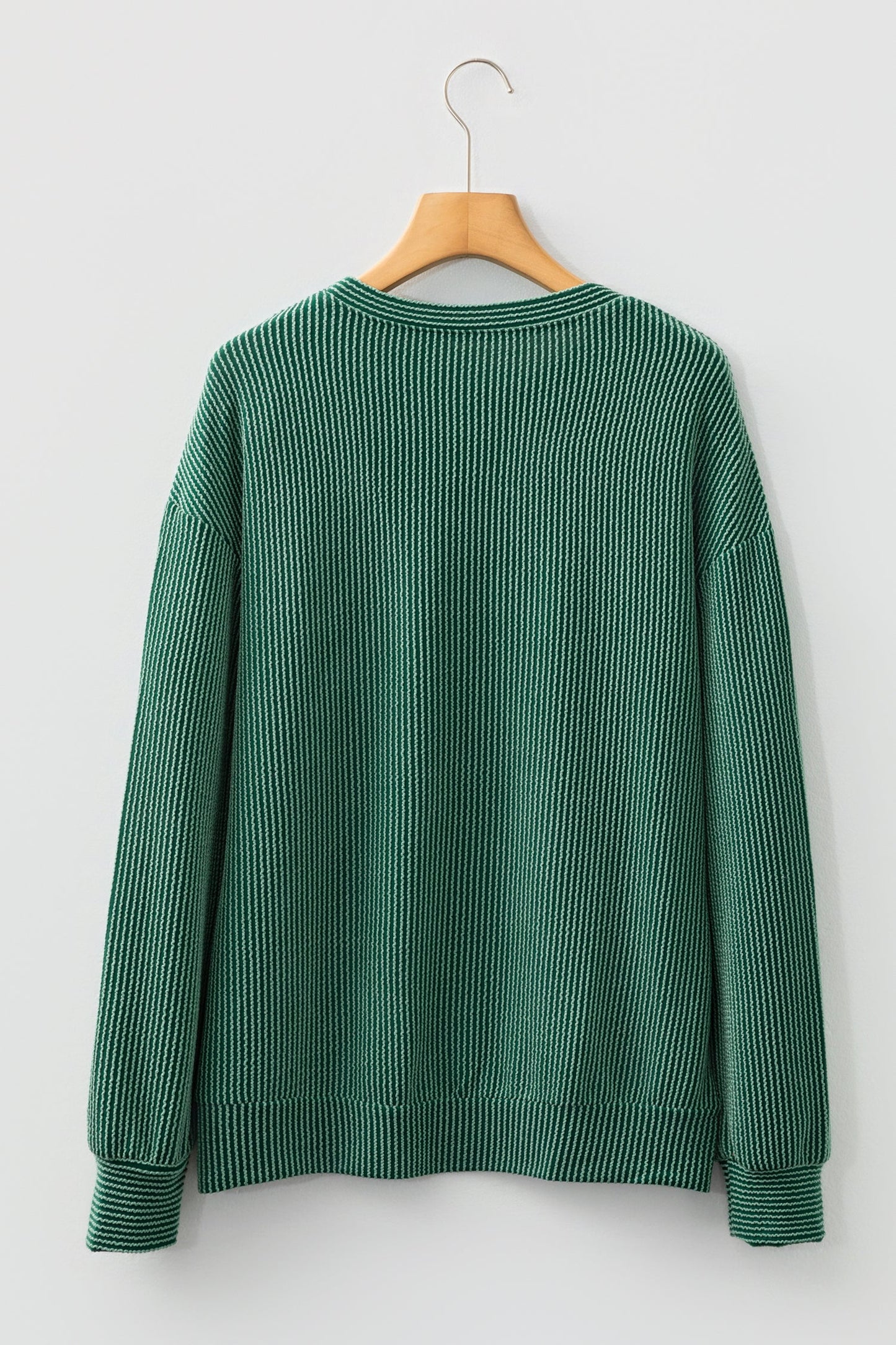 Blackish Green Twisted Rib Outlined Merry Letter Graphic Loose Long Sleeve Top