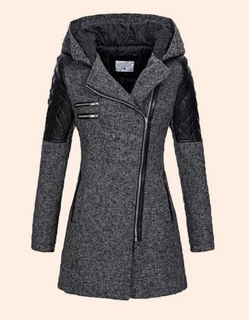 Women Warm Slim Full Zipper Coat Thick Woolen Coat Female Fall Winter Windbreaker Hooded Diagonal Zipper Women&