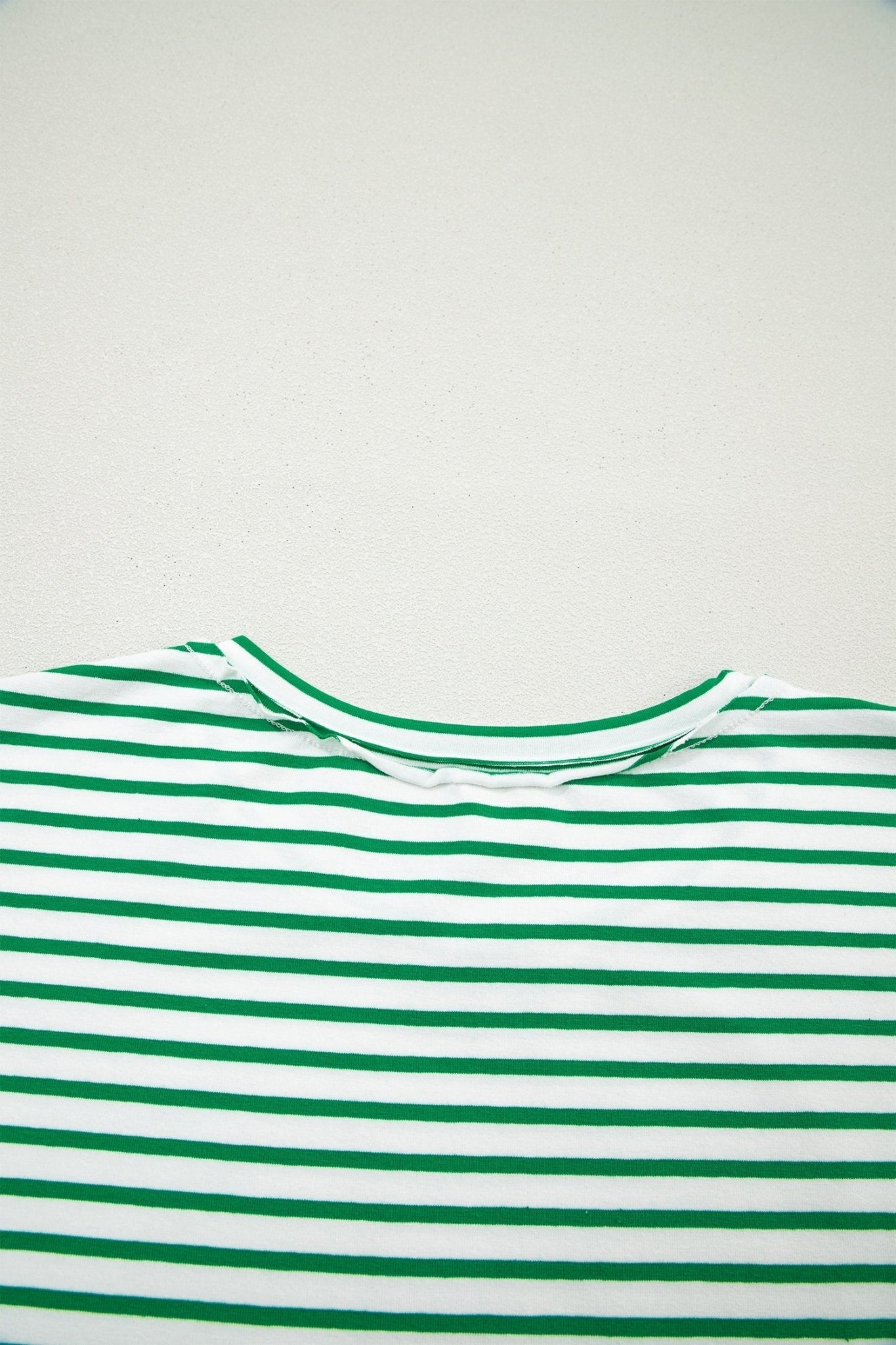 Green Stripe Floral Puff Sleeve Patchwork Round Neck Loose Top - Loving It Shop