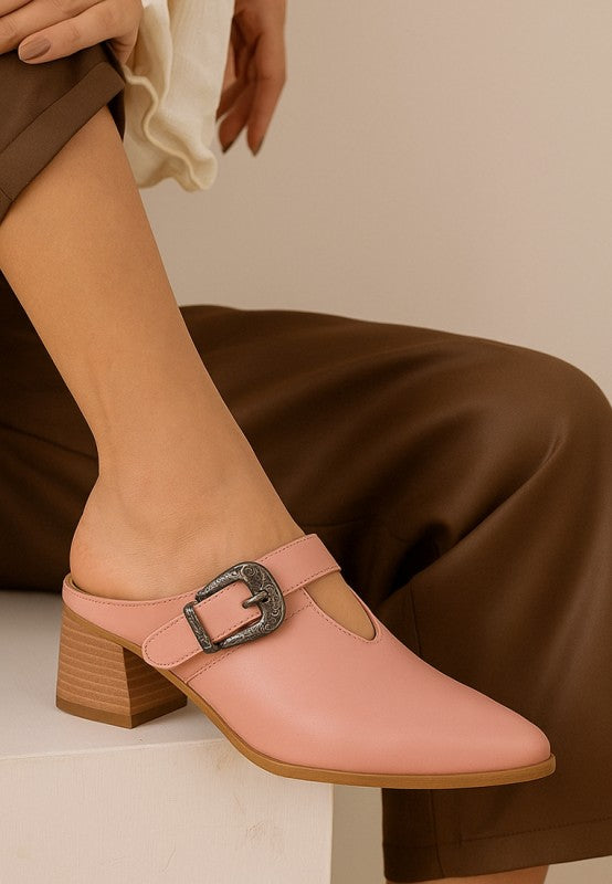 Holler Carved Buckle Statement Mules