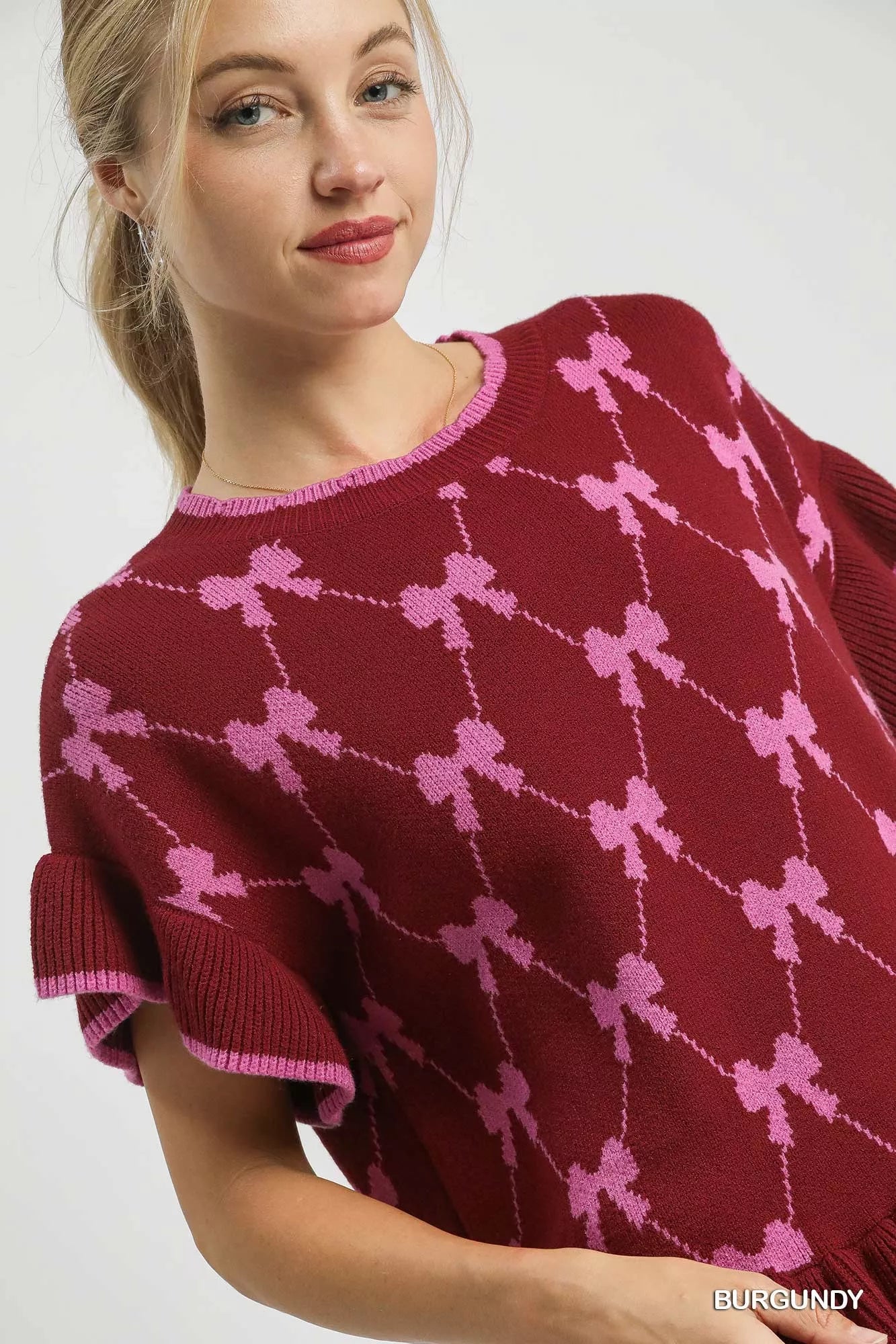 Bow Knit Ruffle Sleeve Sweater