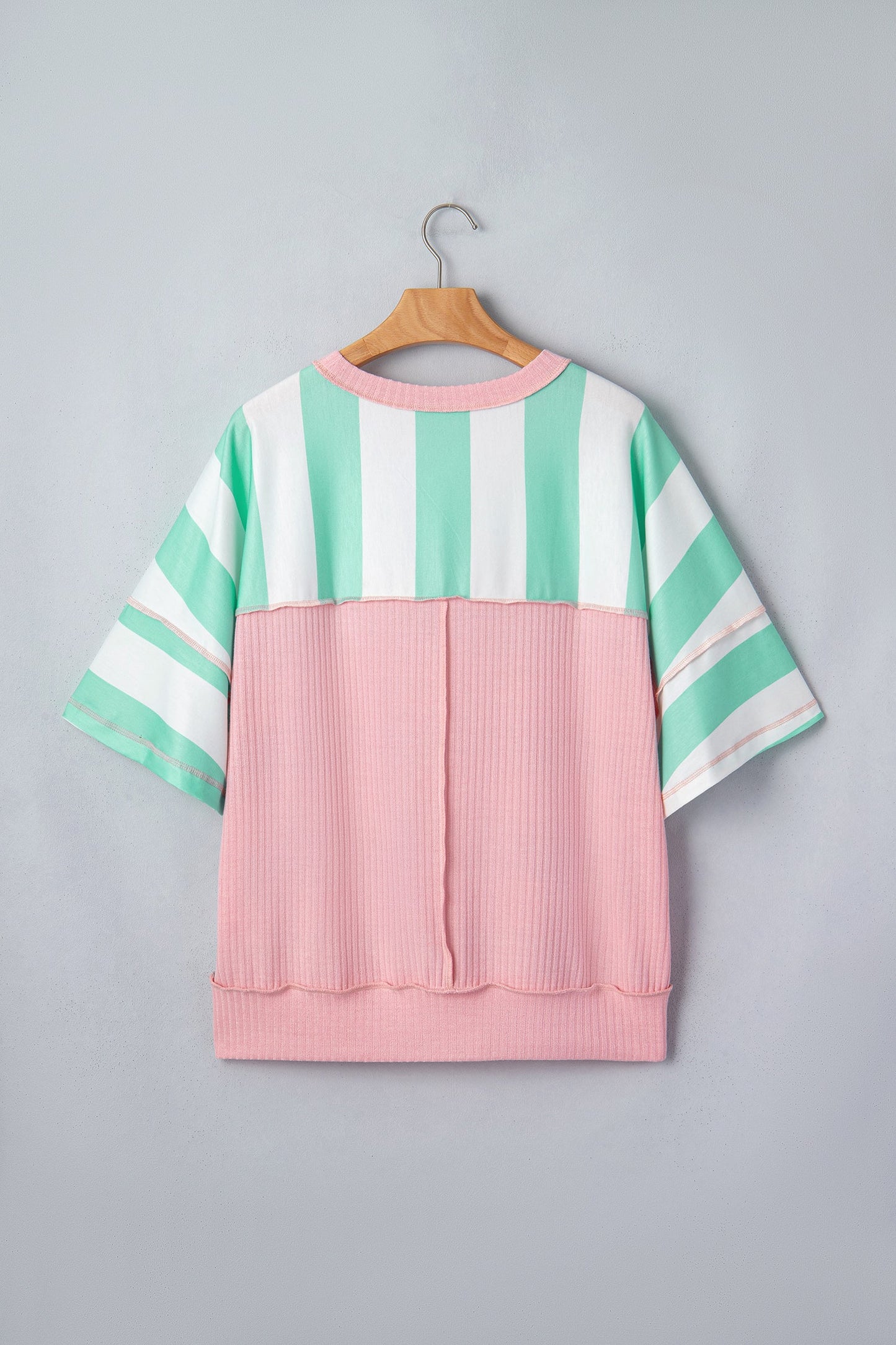 Green Stripe Exposed Seam Ribbed Patchwork Oversized Tee