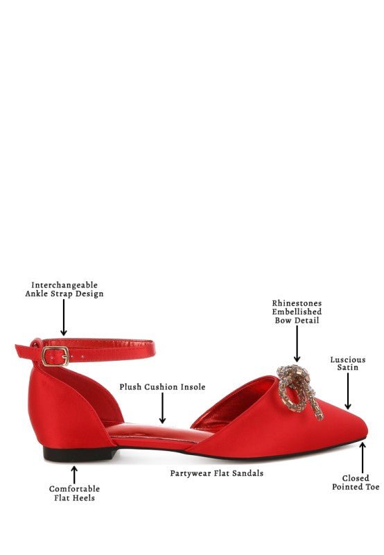 Simina Rhinestone Detail Bow Flat Sandals