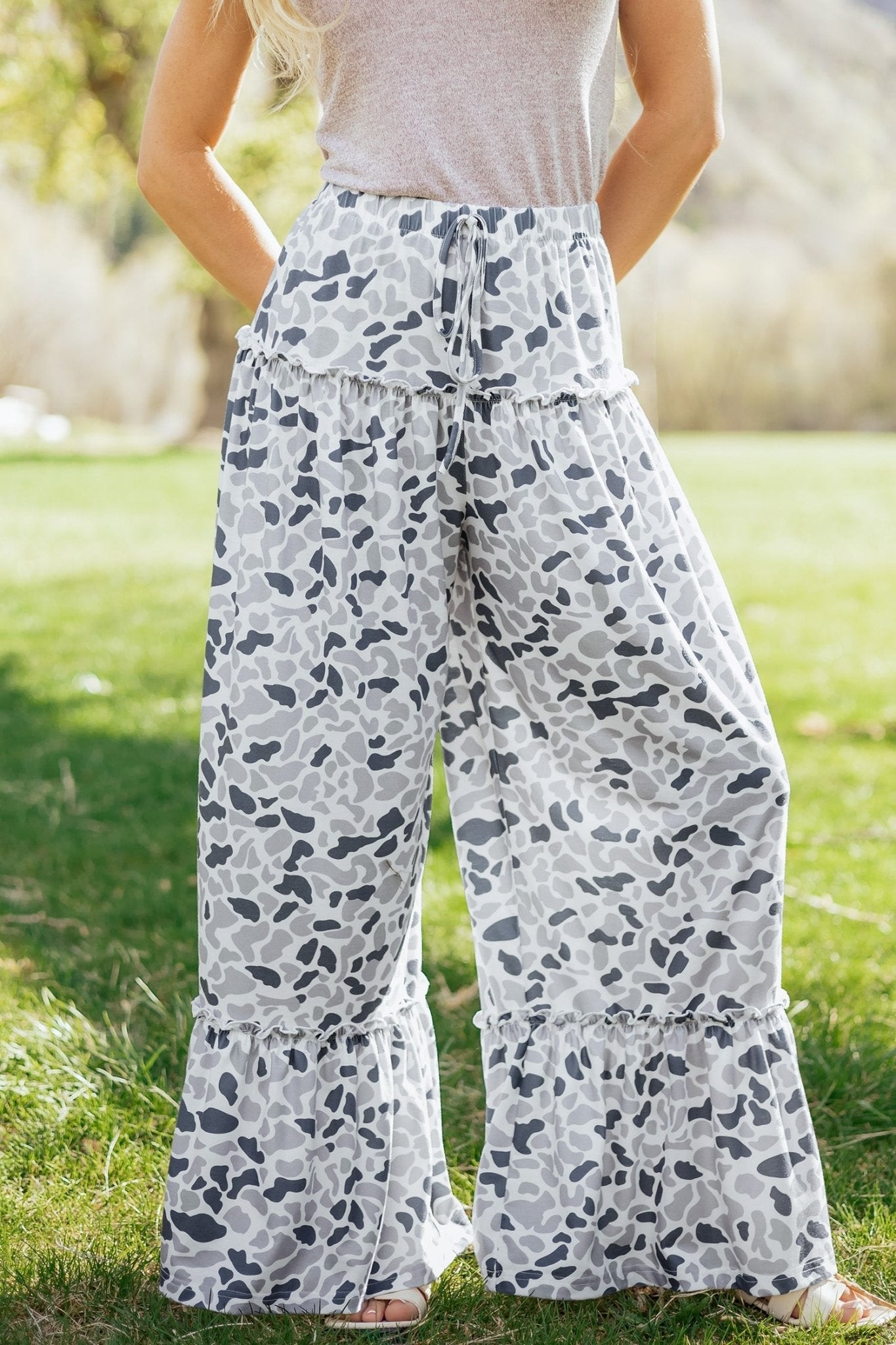 Beige Camo Print Wide Leg Casual Pants - Loving It Shop