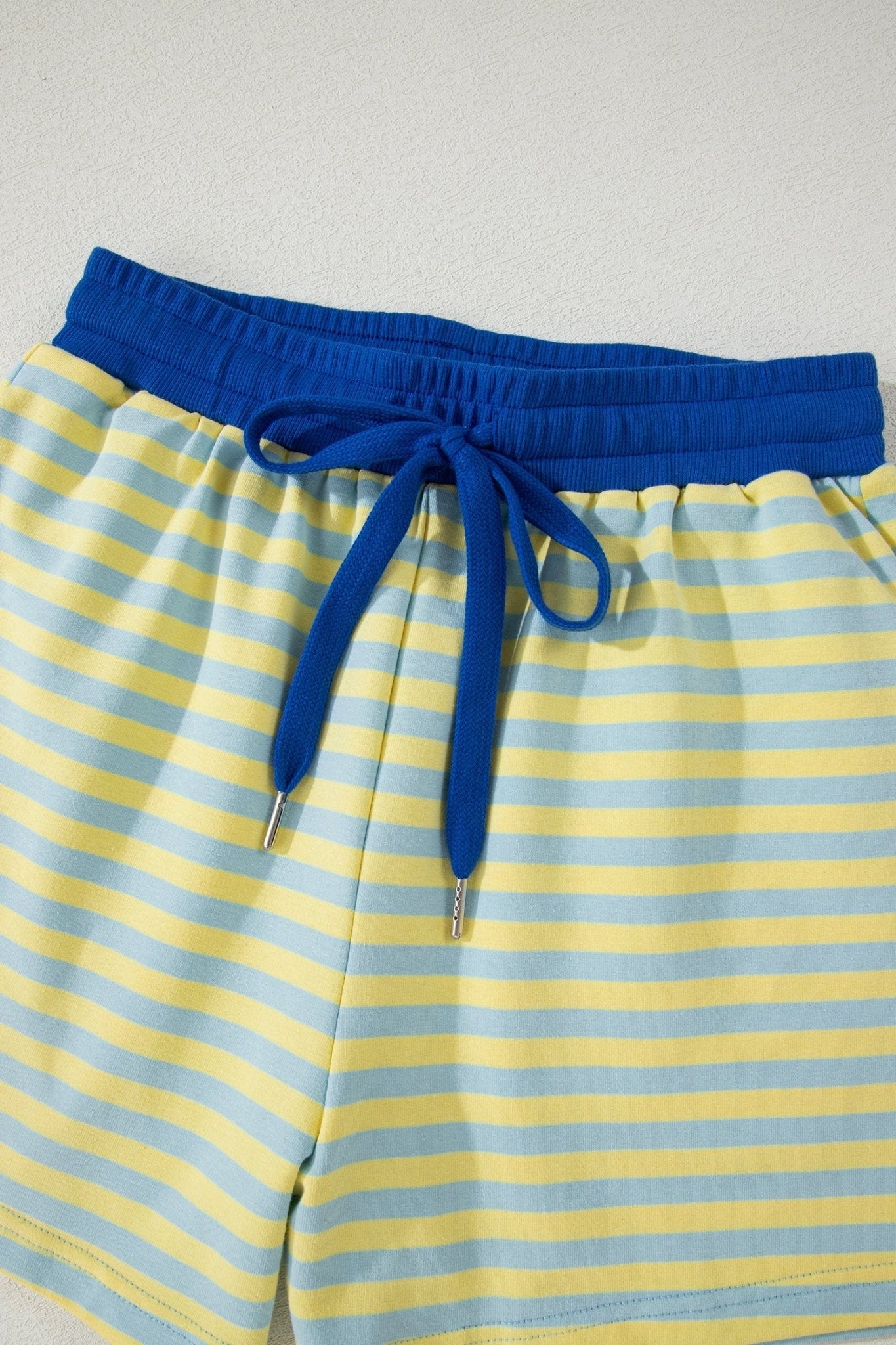 Yellow Stripe Drop Shoulder Boxy Casual Terry Short Set - Loving It Shop