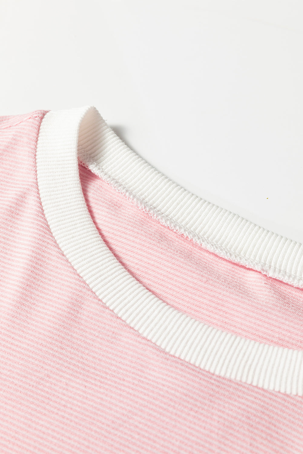 Pink Stripe Contrast Edge Patchwork Long Sleeve Top