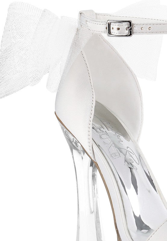 Kiri Satin Clear High Heeled Bow Sandals - Loving It Shop