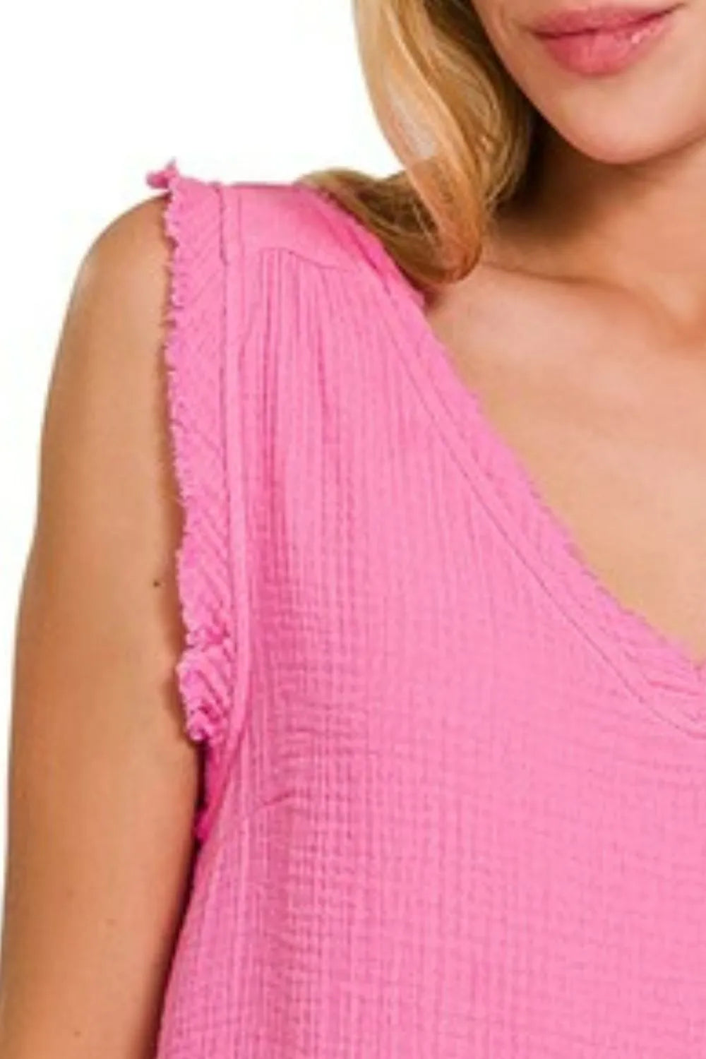Double Gauze Raw Edge V-Neck Tank