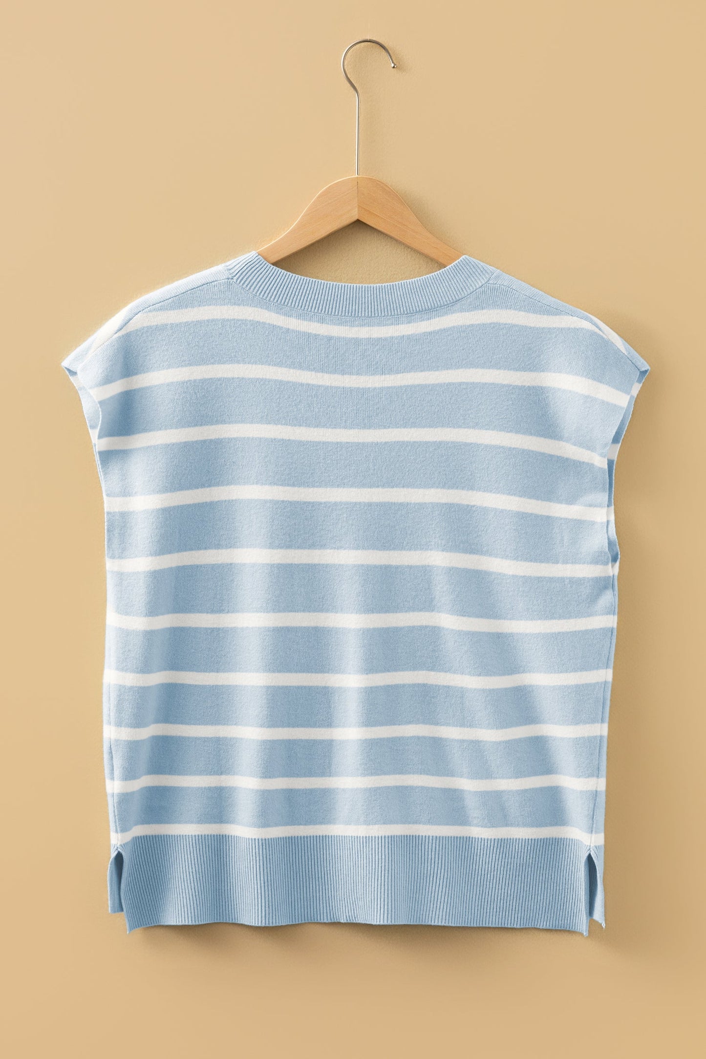 Beau Blue Side Slits Crewneck Short Sleeve Sweater Tee