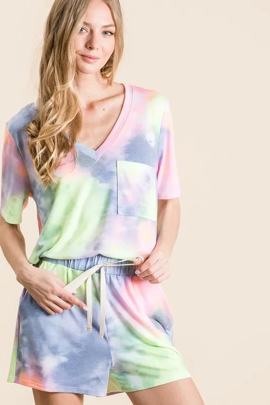 Tie Dye Casual Shorts with Twill Tape Drawstring
