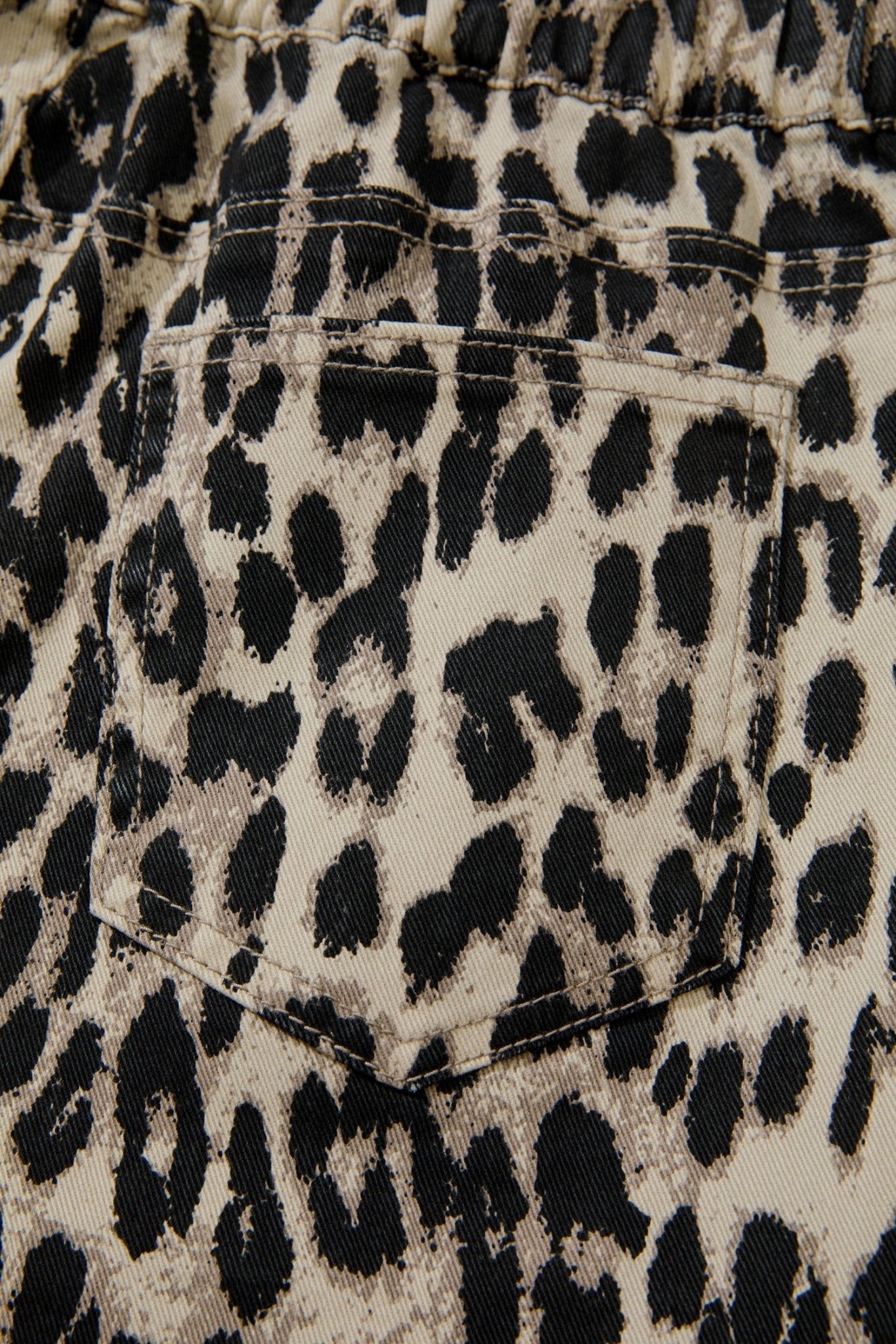 Brown Retro Leopard Print Lace - up Elastic Waistband Mid Rise Denim Shorts - Loving It Shop