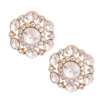 Circle Stud Earrings Gold Clear Crystal Stylish Chic Jewelry