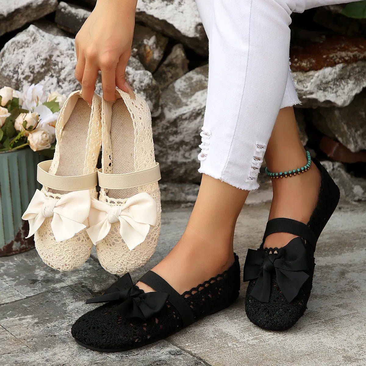Bow Round Toe Flat Slip - Ons - Loving It Shop